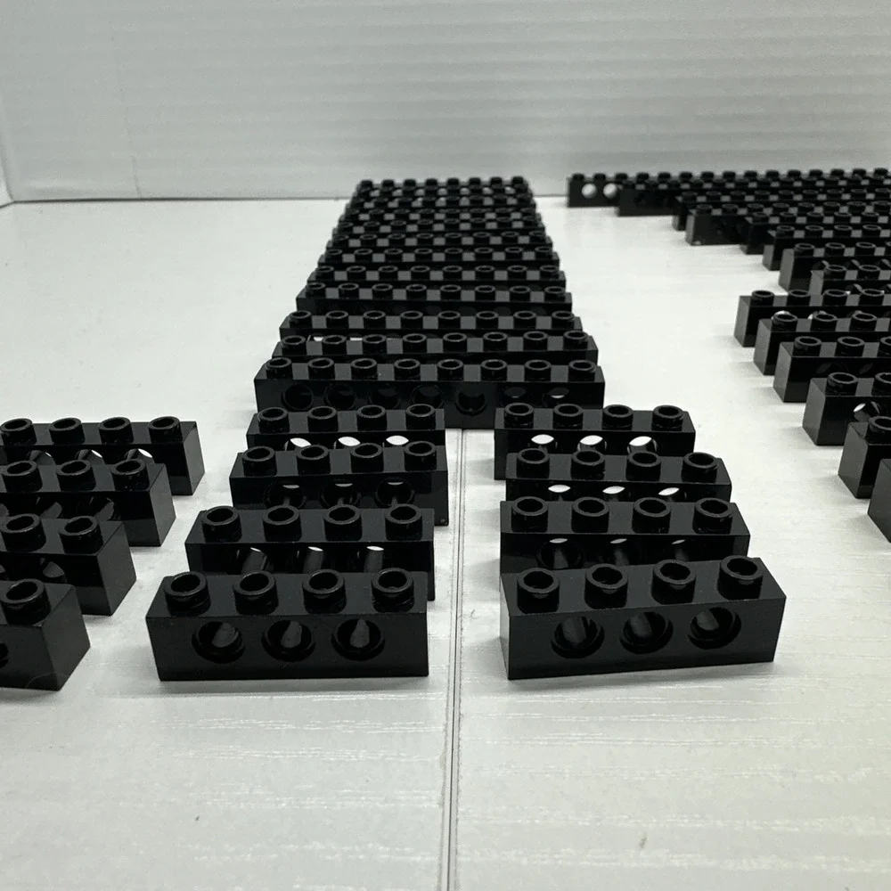 Lego Technic Bricks W/Holes -Black 1x4, 1x6, 1x8, 1x10, 1x12, 1x14 & 1x16 Lot 47